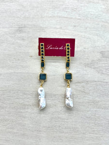 Pendientes Perla Cultivada y Cristal Swarovski Azul Montana