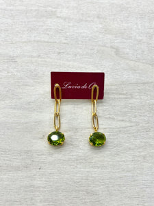 Pendientes Cadena y Cristal Swarovski Verde Oliva