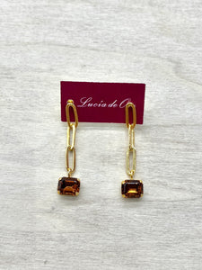 Pendientes Cadena y Cristal Swarovski Topacio