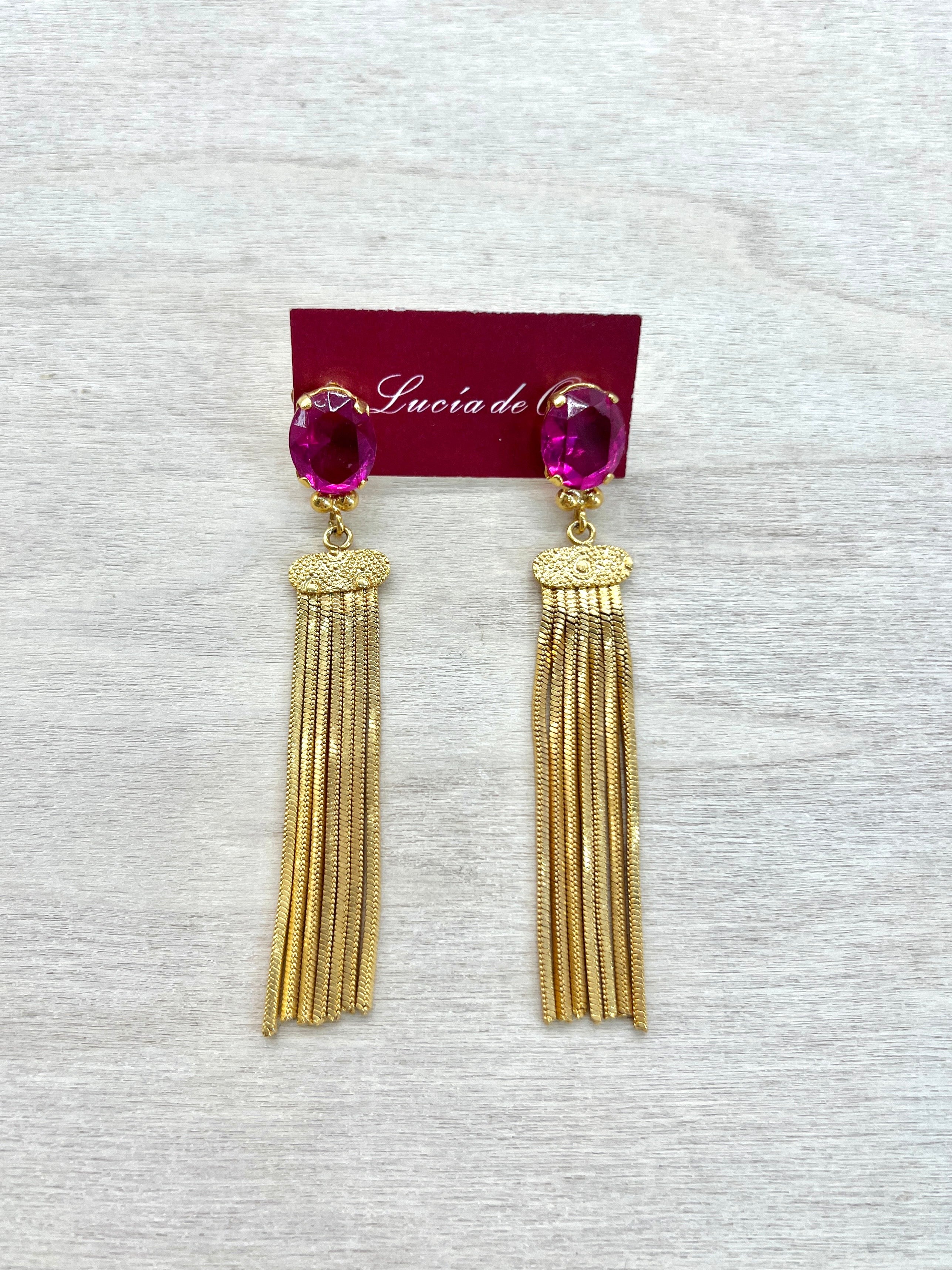 Pendientes Cadenas y Cristal Swarovski Fucsia