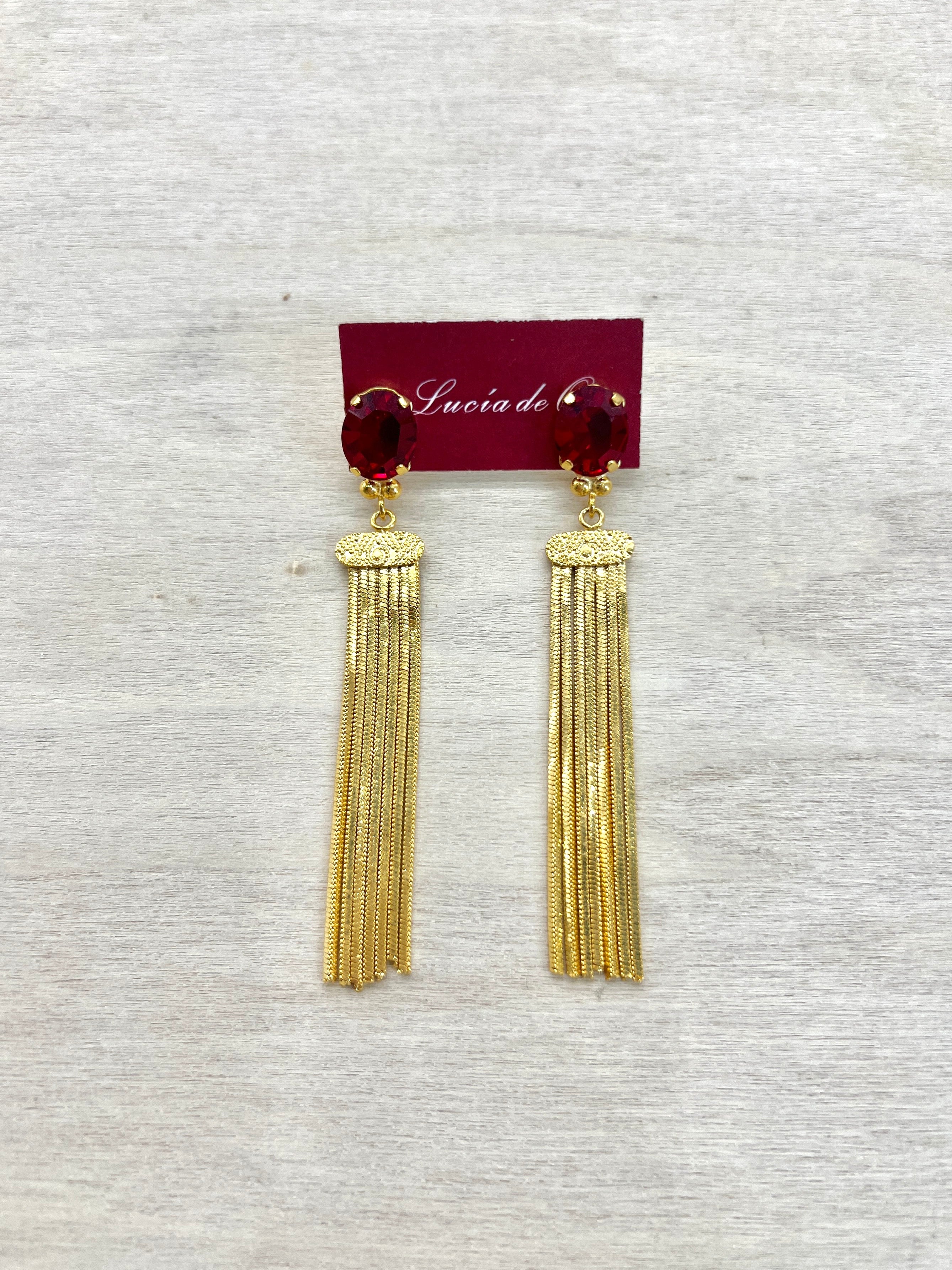 Pendientes Cadenas y Cristal Swarovski Rojo