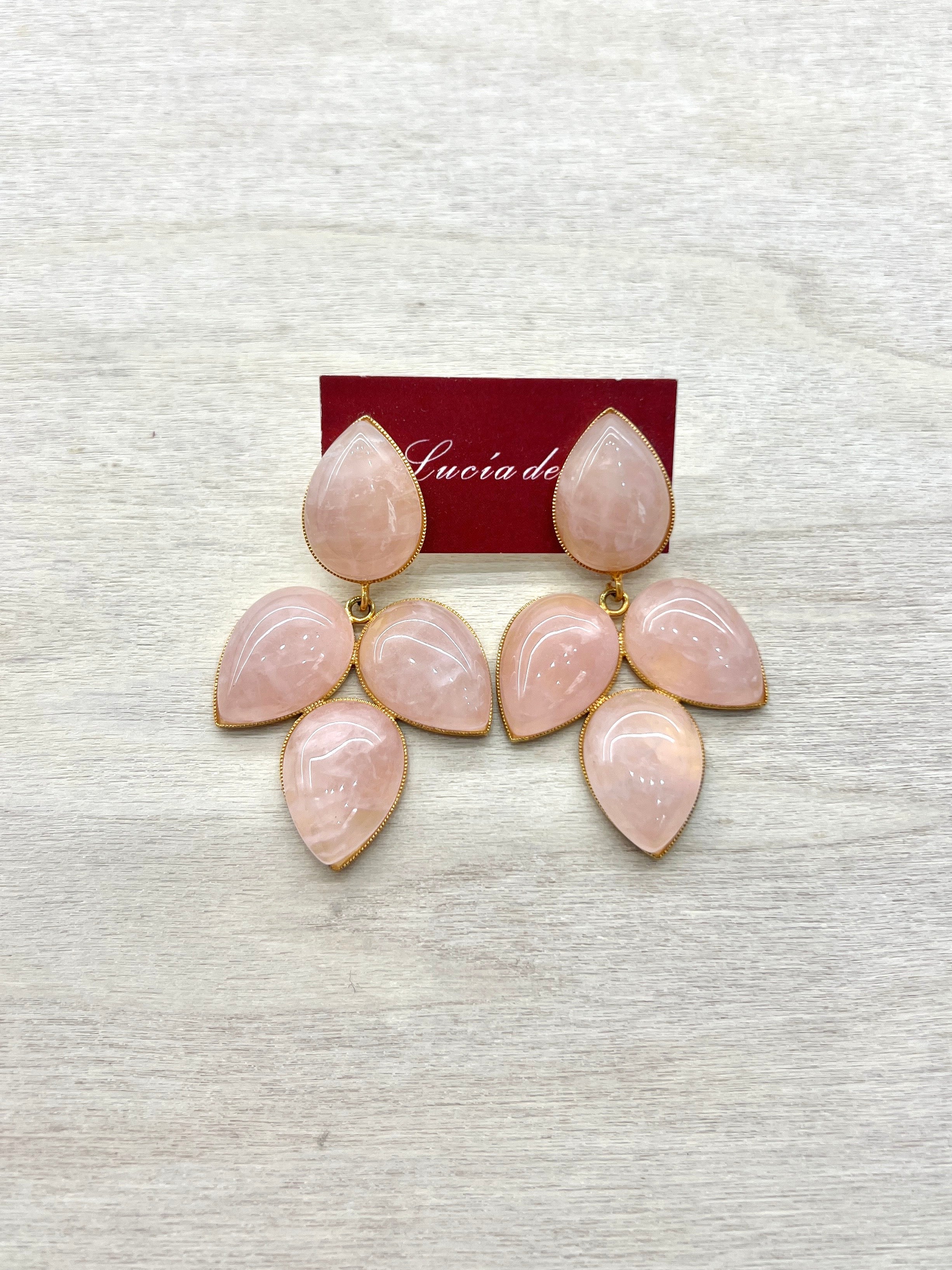 Pendientes Piedra Natural Cuarzo Rosa